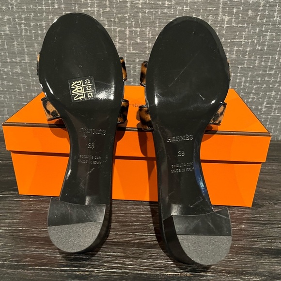 NIB Hermes Oasis Sandals Heels Leopard Print Pony Hair 38 - Picture 11 of 15